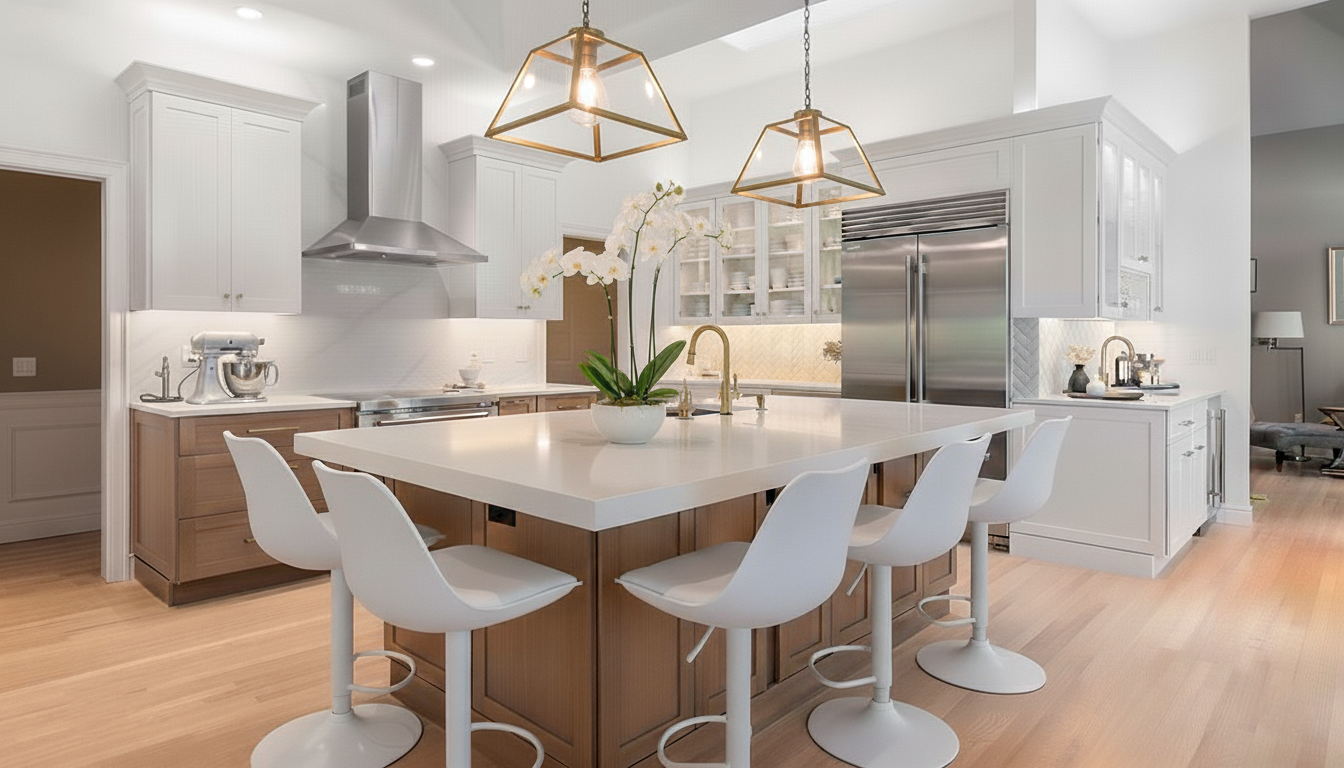 Bright and spacious open-concept kitchen with modern design elements